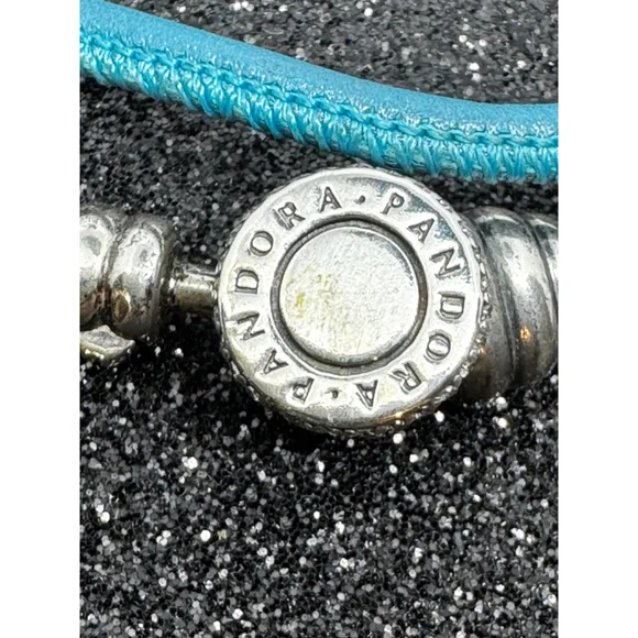 Pandora Turquoise double wrap Leather Silver Clasp Bracelet - Picture 3 of 7